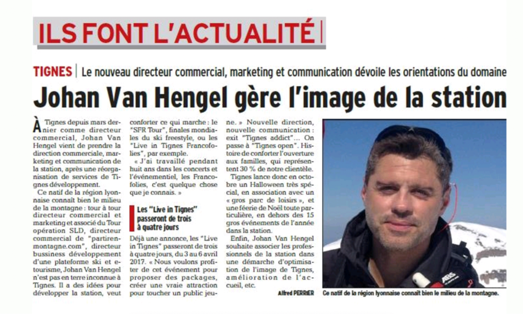 Local press clipping: a new sales director in Tignes, April 2017